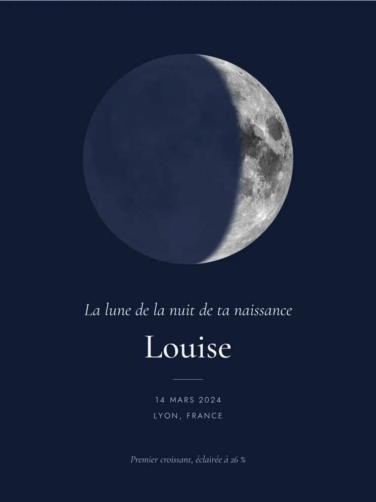Affiche avec la lune d’une date de naissance