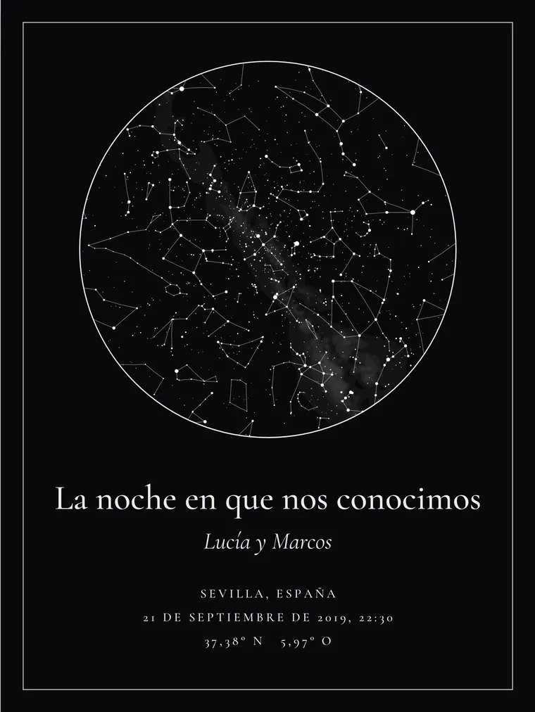 Mapa estelar personalizado con la frase «La noche en que nos conocimos»