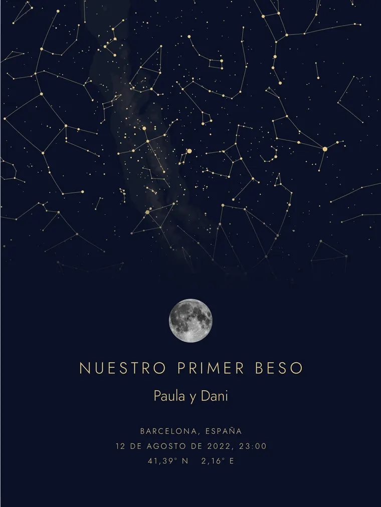 Mapa estelar personalizado con la frase «Nuestro primer beso»