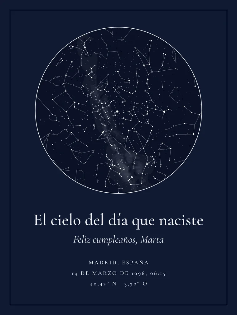 Mapa estelar personalizado con la frase «El cielo del día que naciste»