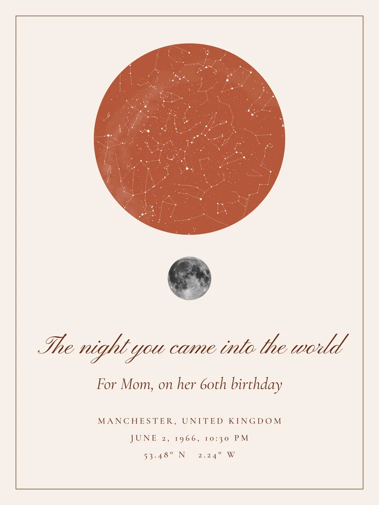 Custom star map with the line “The night you came into the world”
