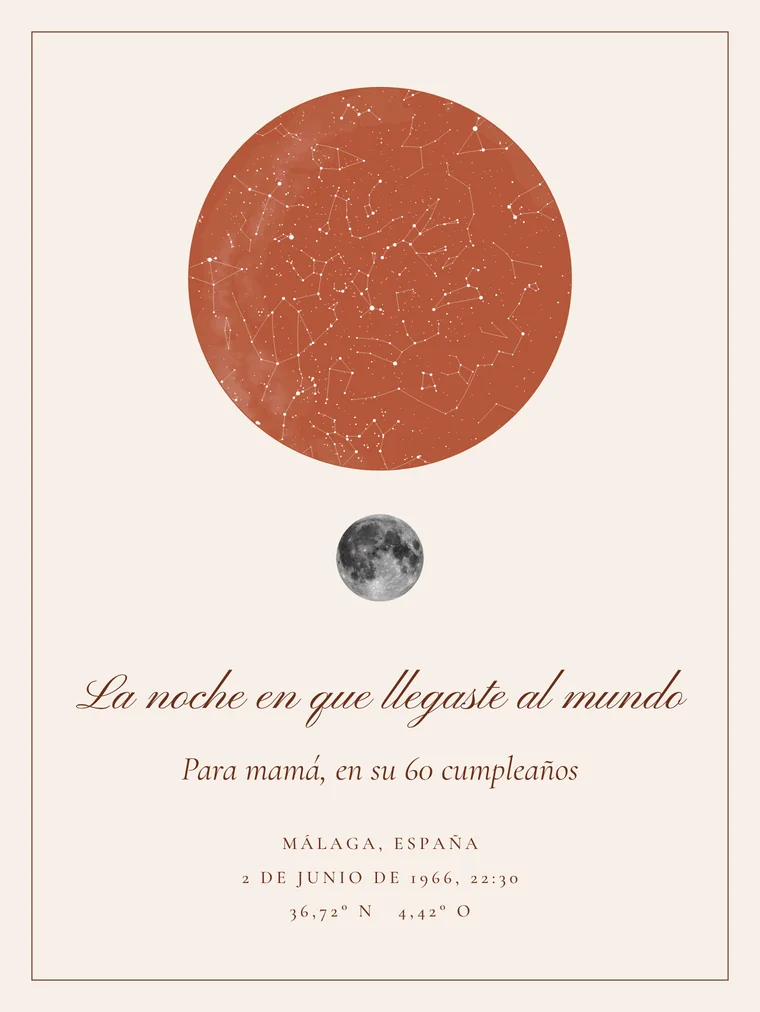 Mapa estelar personalizado con la frase «La noche en que llegaste al mundo»
