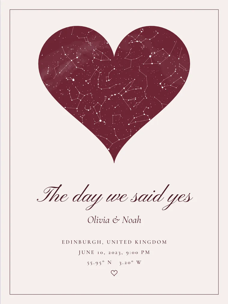 Custom star map: Heart in burgundy
