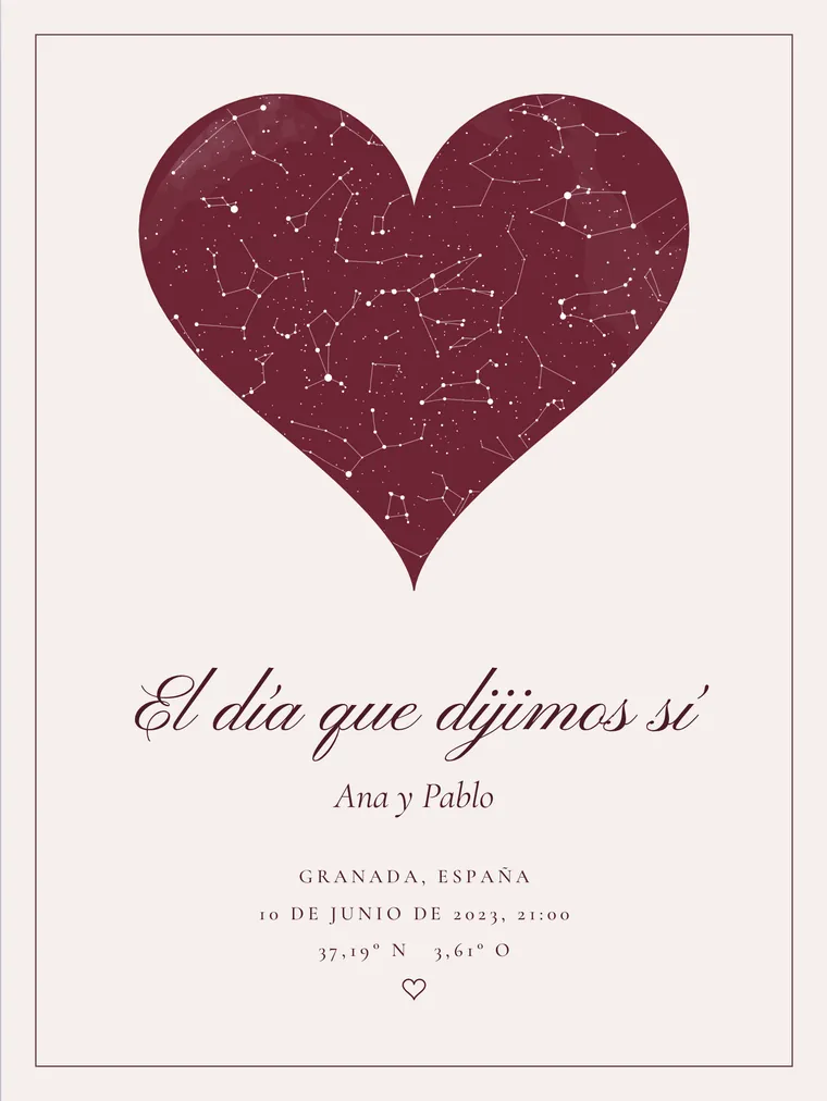 Mapa estelar personalizado: Corazón en granate