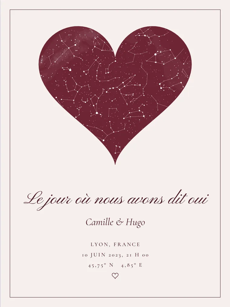 Carte du ciel personnalisée : Cœur bordeaux