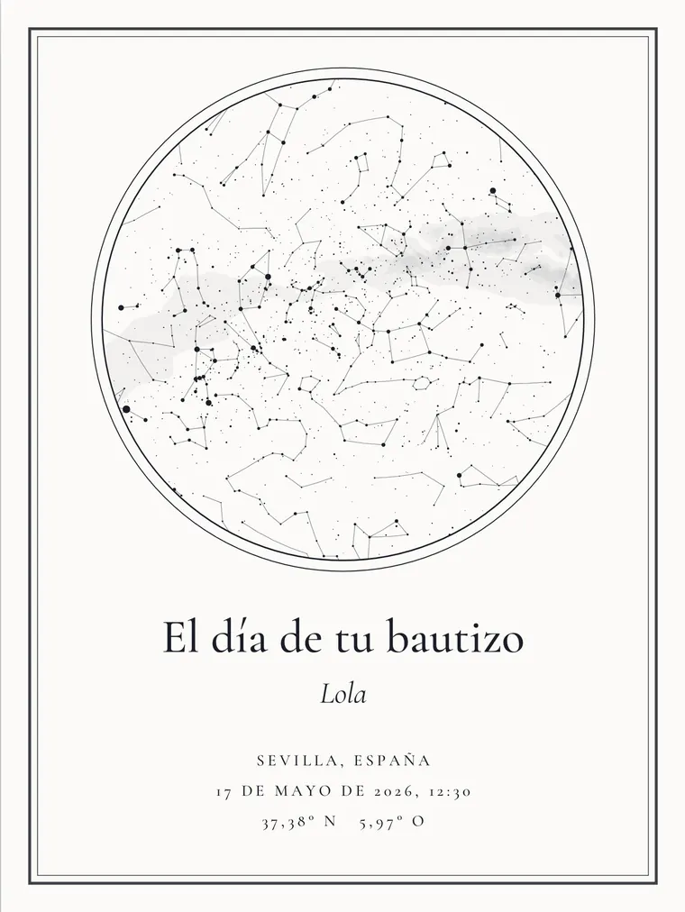 Mapa estelar personalizado con la frase «El día de tu bautizo»