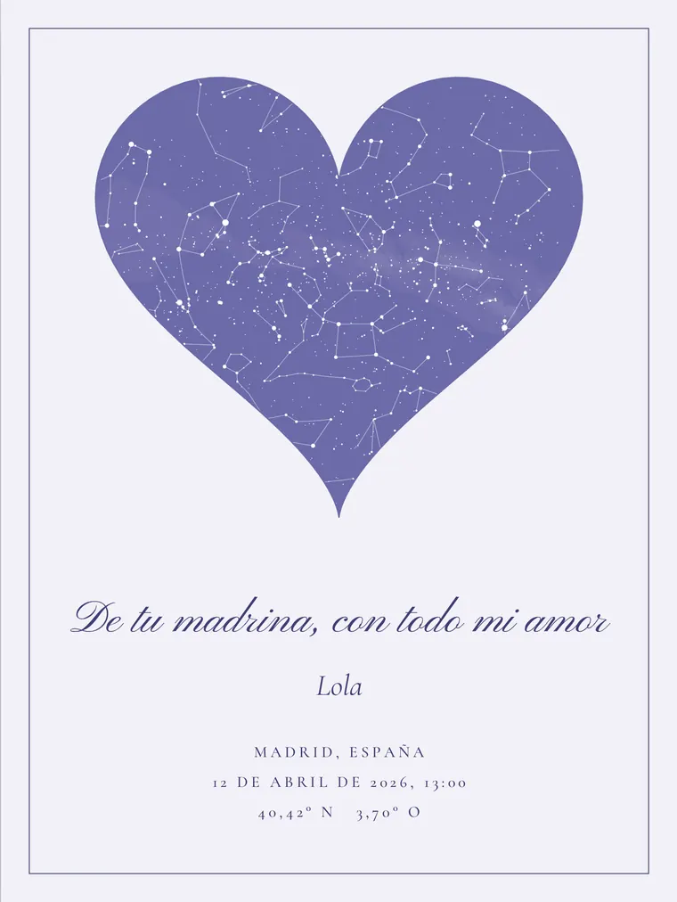 Mapa estelar personalizado con la frase «De tu madrina, con todo mi amor»