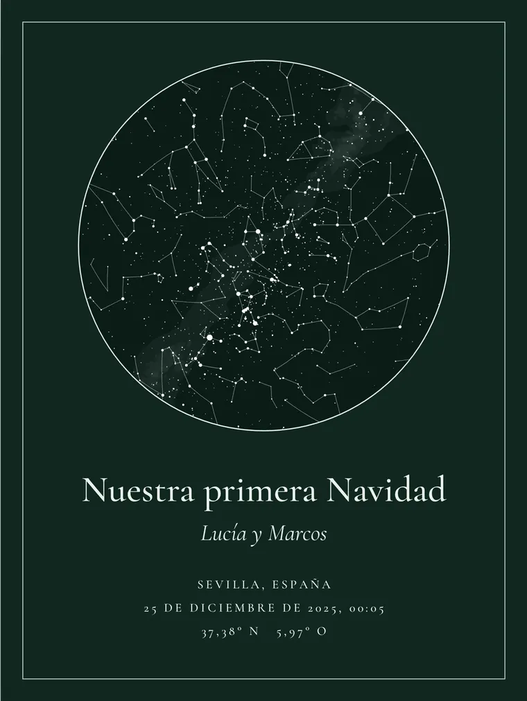 Mapa estelar personalizado con la frase «Nuestra primera Navidad»