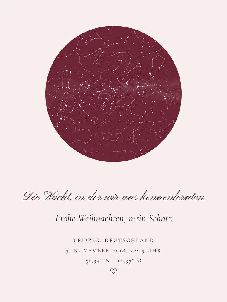 Personalisierte Sternenkarte mit dem Satz „Die Nacht, in der wir uns kennenlernten“
