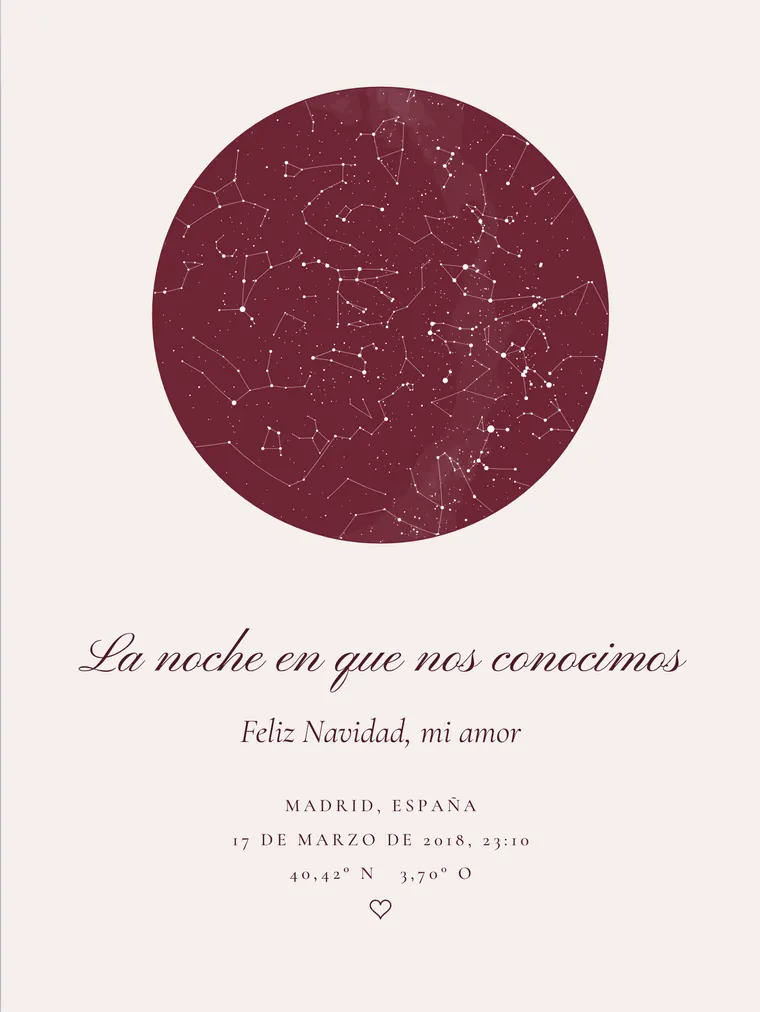 Mapa estelar personalizado con la frase «La noche en que nos conocimos»