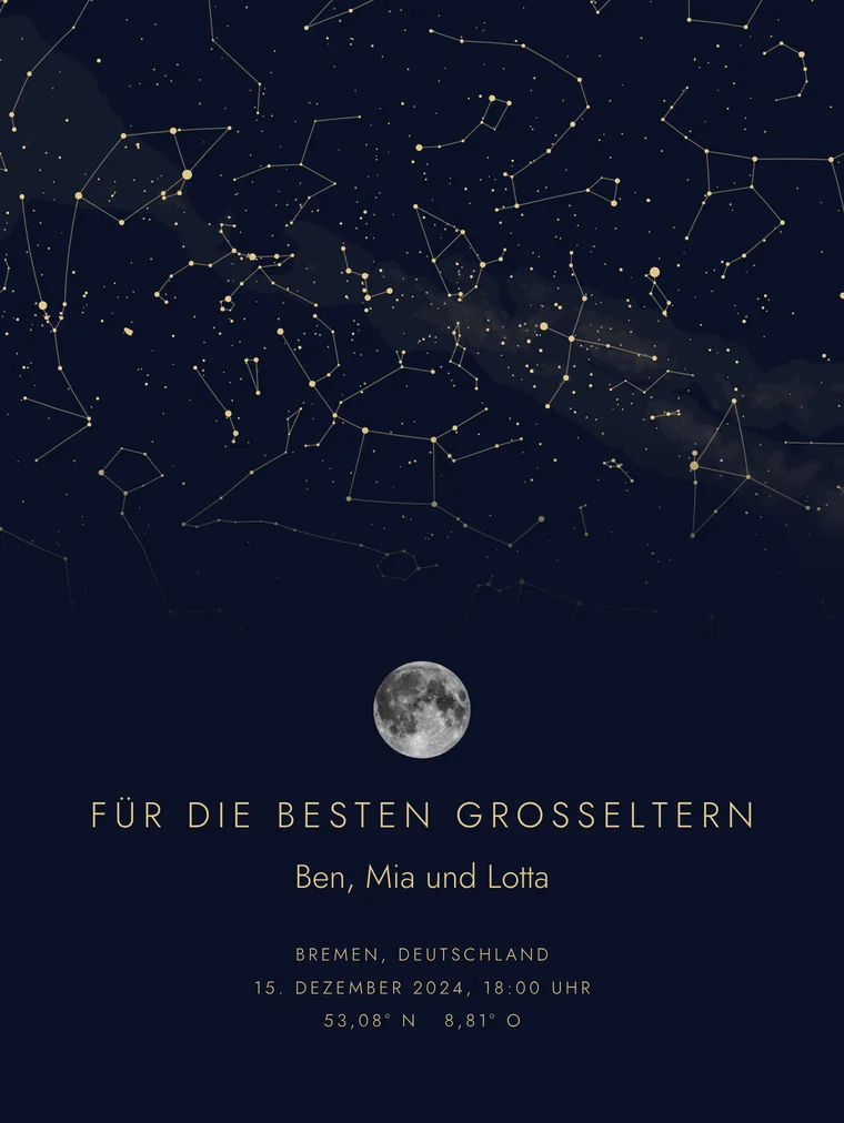 Personalisierte Sternenkarte mit dem Satz „Für die besten Großeltern“