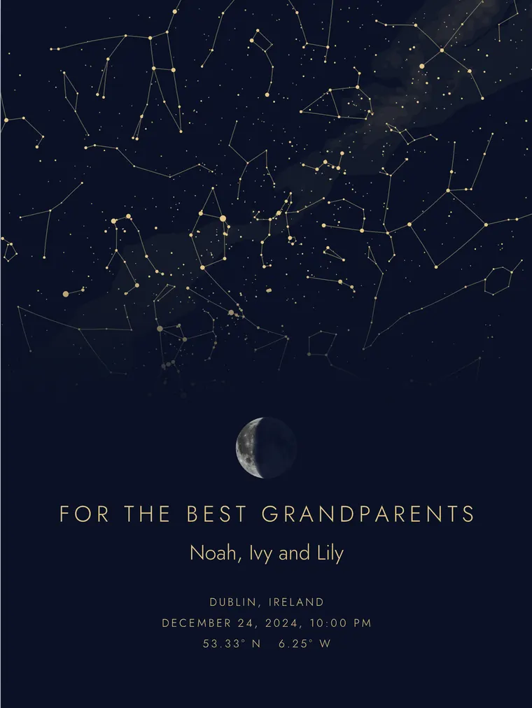 Custom star map with the line “For the best grandparents”