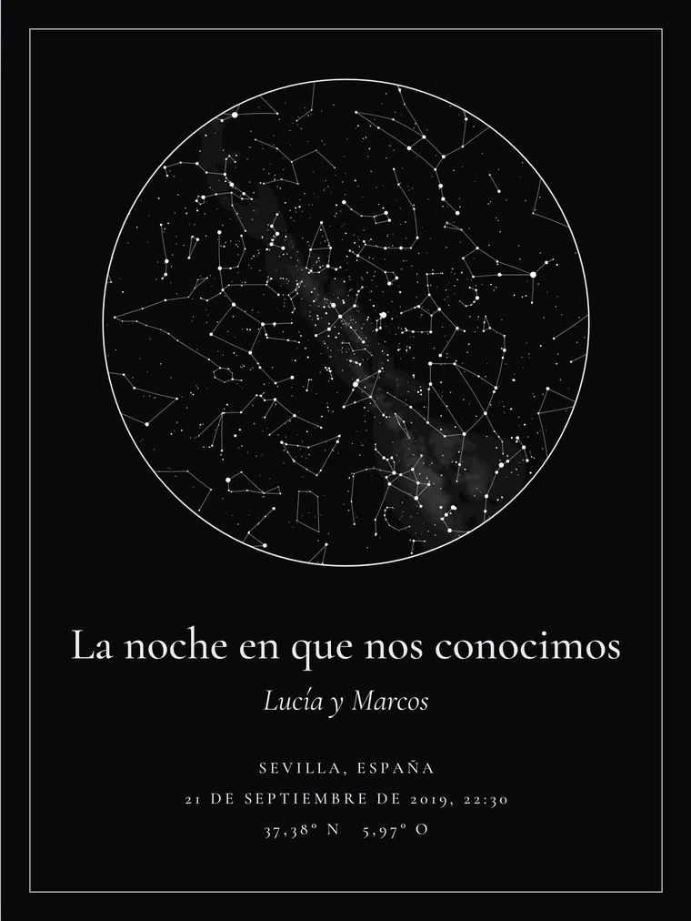 Mapa estelar personalizado: Círculo clásico en negro