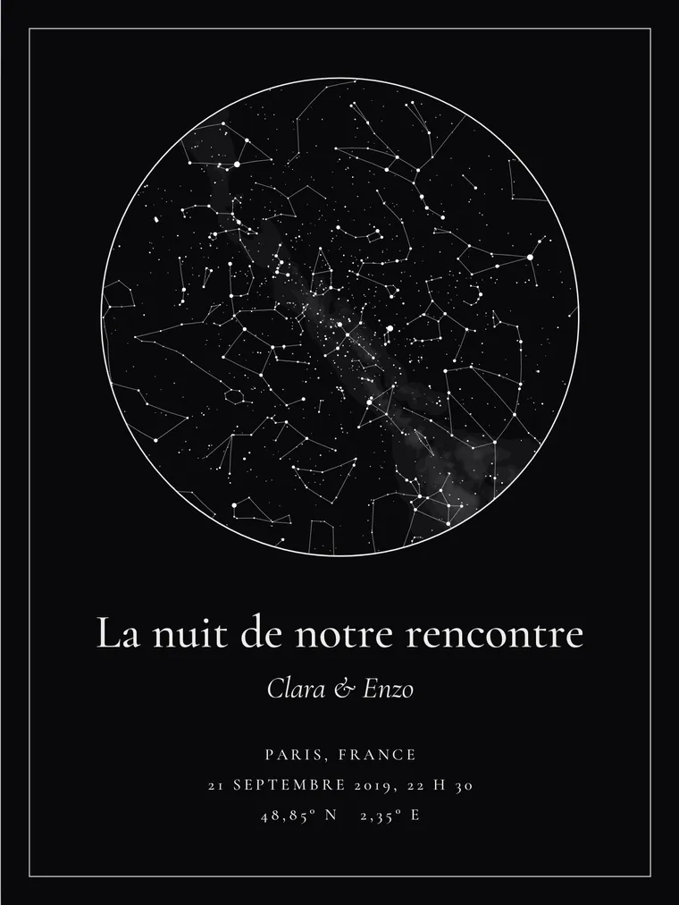 Carte du ciel personnalisée : Cercle classique noir