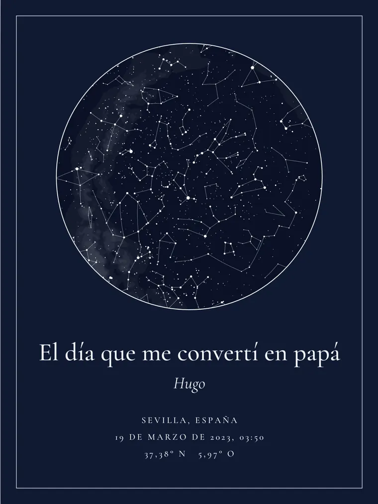Mapa estelar personalizado con la frase «El día que me convertí en papá»