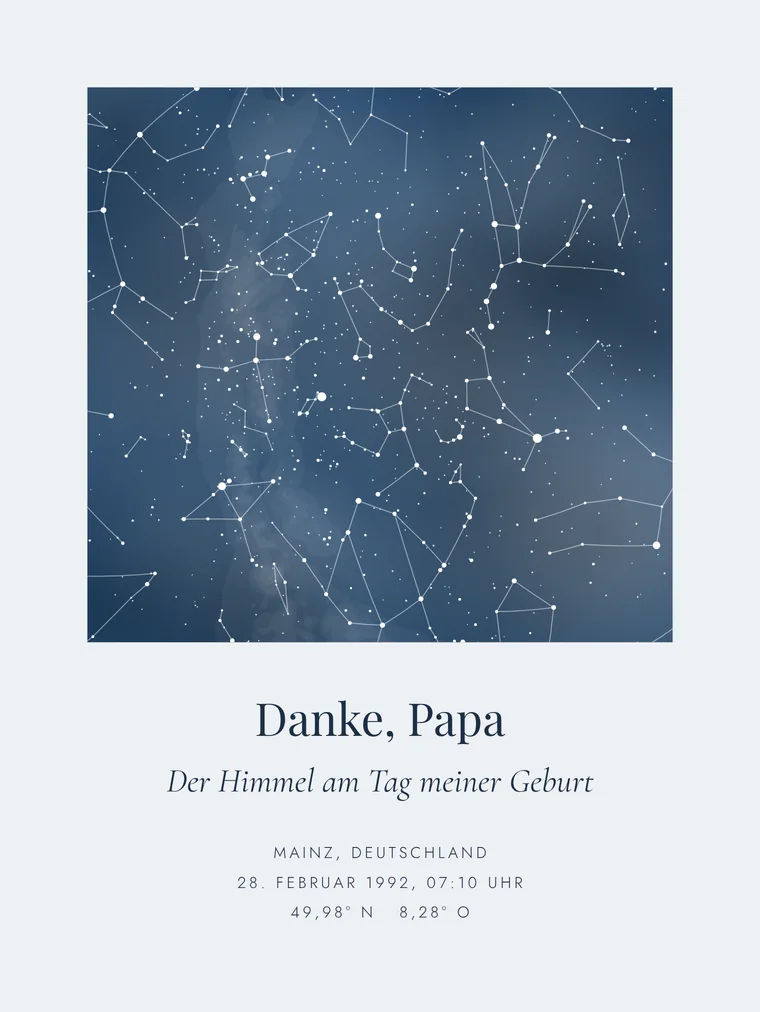 Personalisierte Sternenkarte mit dem Satz „Danke, Papa“
