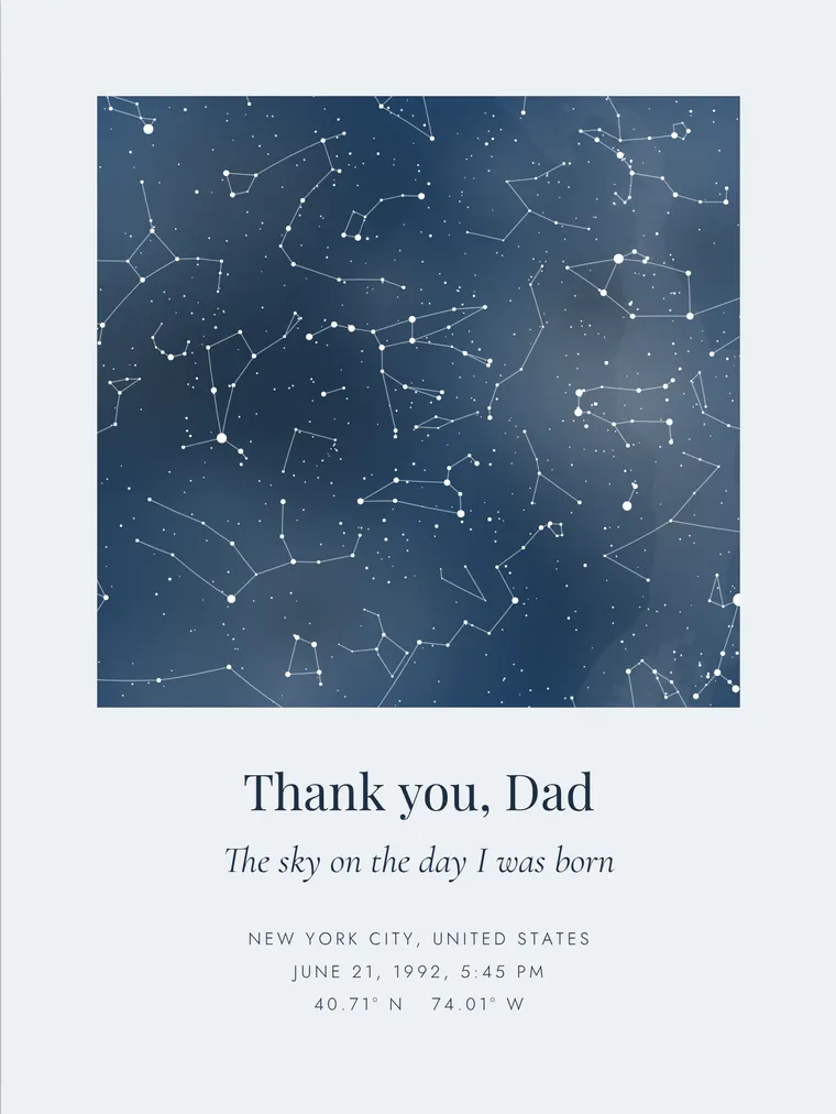 Custom star map with the line “Thank you, Dad”