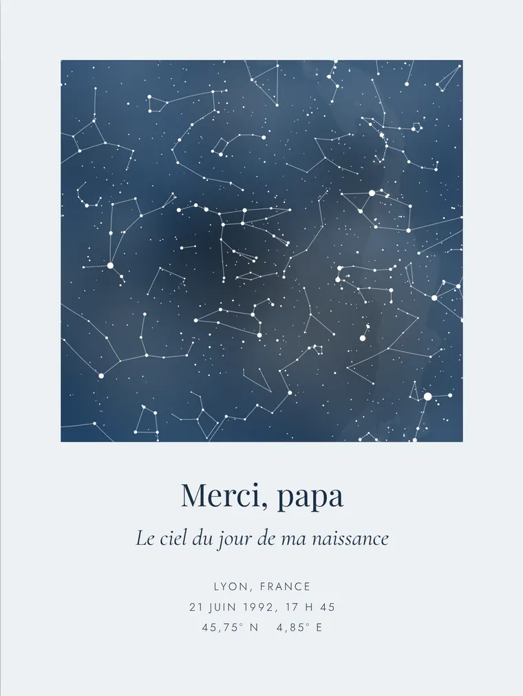 Carte du ciel personnalisée avec la phrase « Merci, papa »