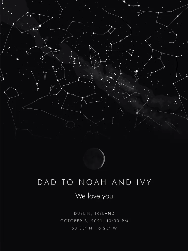 Custom star map with the line “Dad to Noah and Ivy”