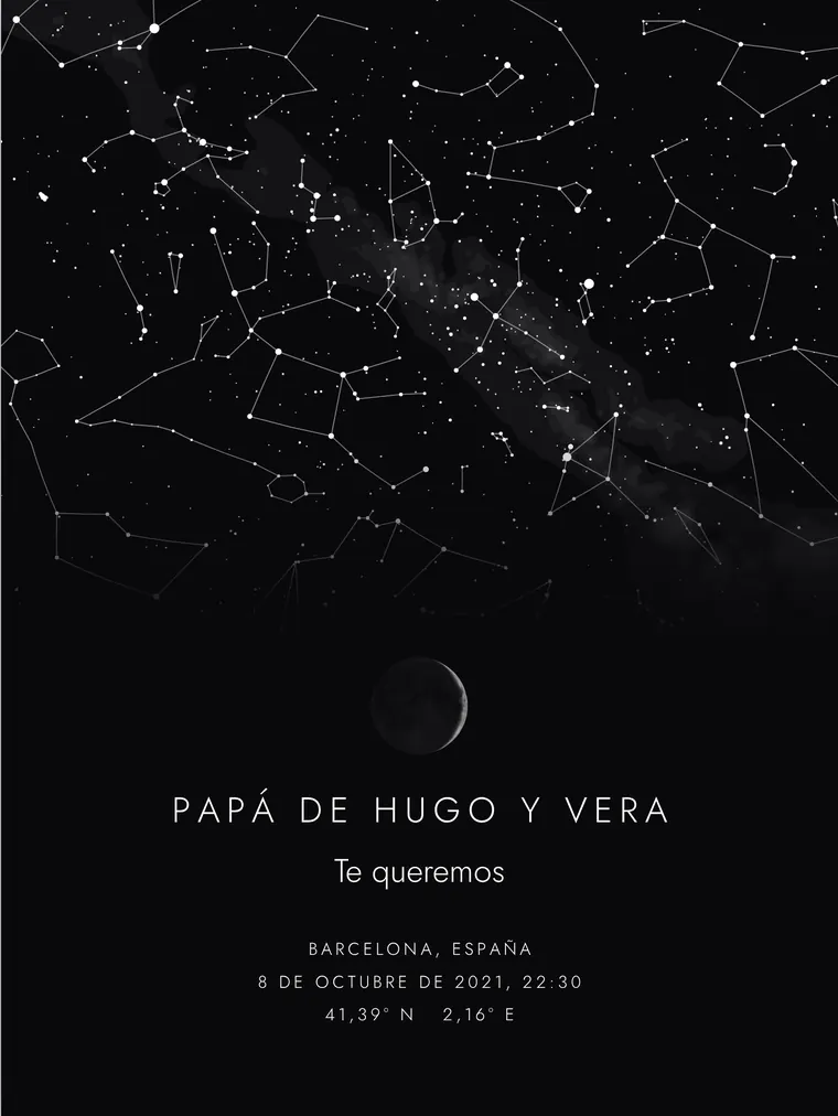 Mapa estelar personalizado con la frase «Papá de Hugo y Vera»