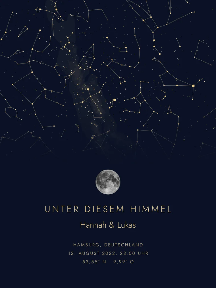 Personalisierte Sternenkarte: Ganze Seite mit dem Mond dieser Nacht
