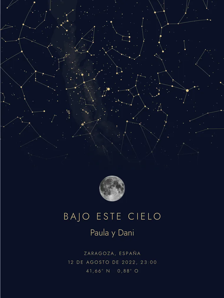 Mapa estelar personalizado: Hoja entera con la luna de esa noche
