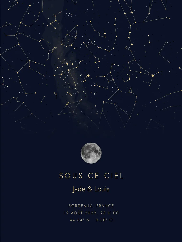 Carte du ciel personnalisée : Pleine page avec la lune de cette nuit