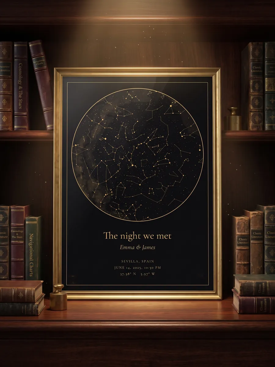 Gold star map on a library shelf