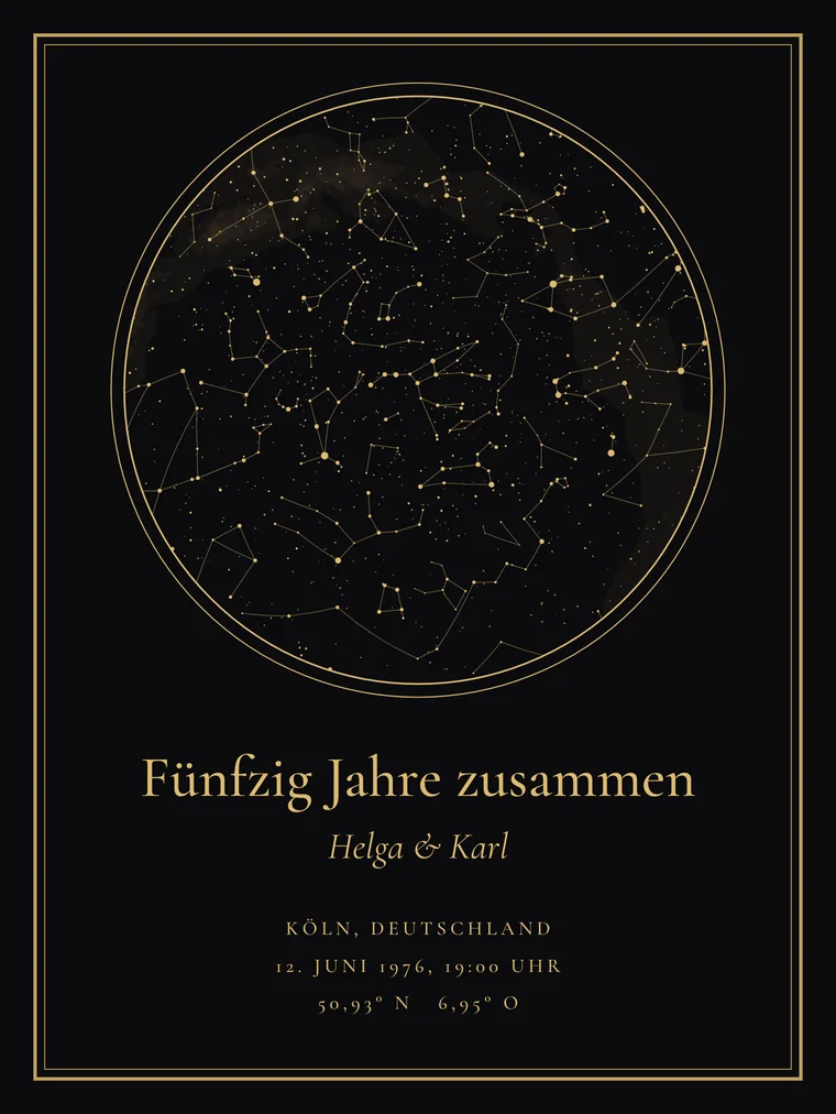 Personalisierte Sternenkarte mit dem Satz „Fünfzig Jahre zusammen“