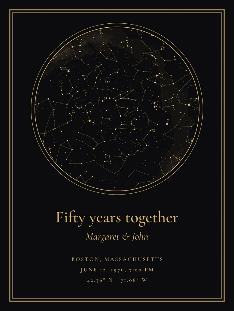 Custom star map with the line “Fifty years together”