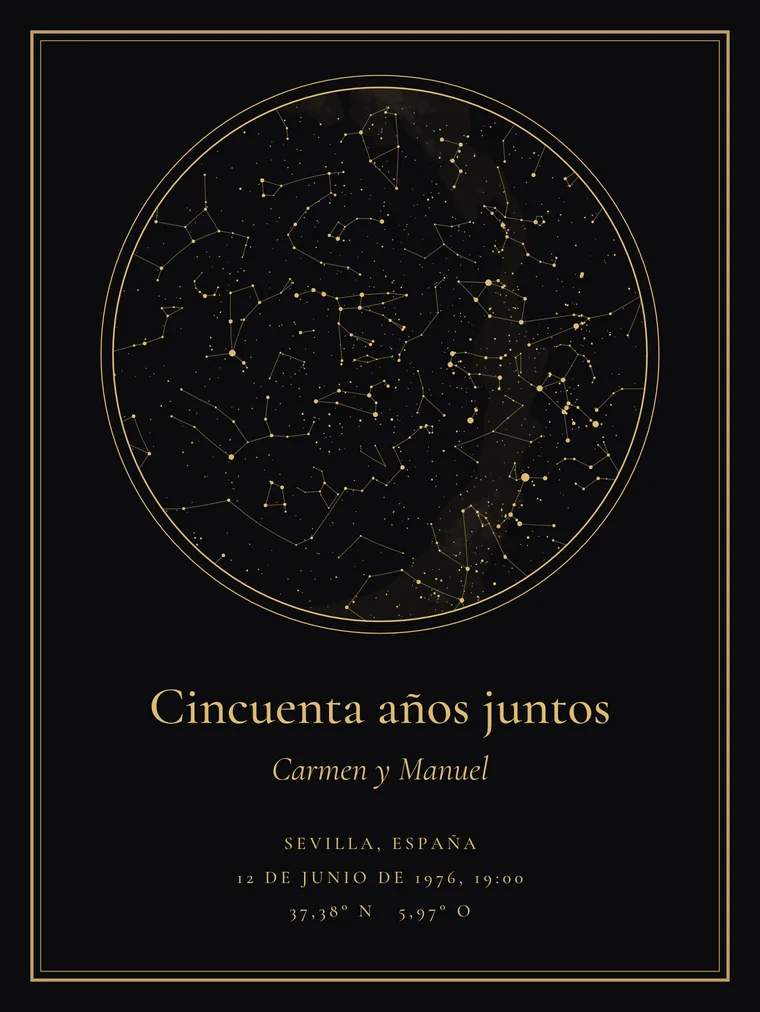 Mapa estelar personalizado con la frase «Cincuenta años juntos»