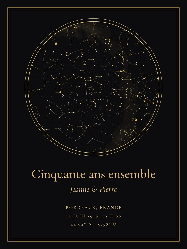 Carte du ciel personnalisée avec la phrase « Cinquante ans ensemble »