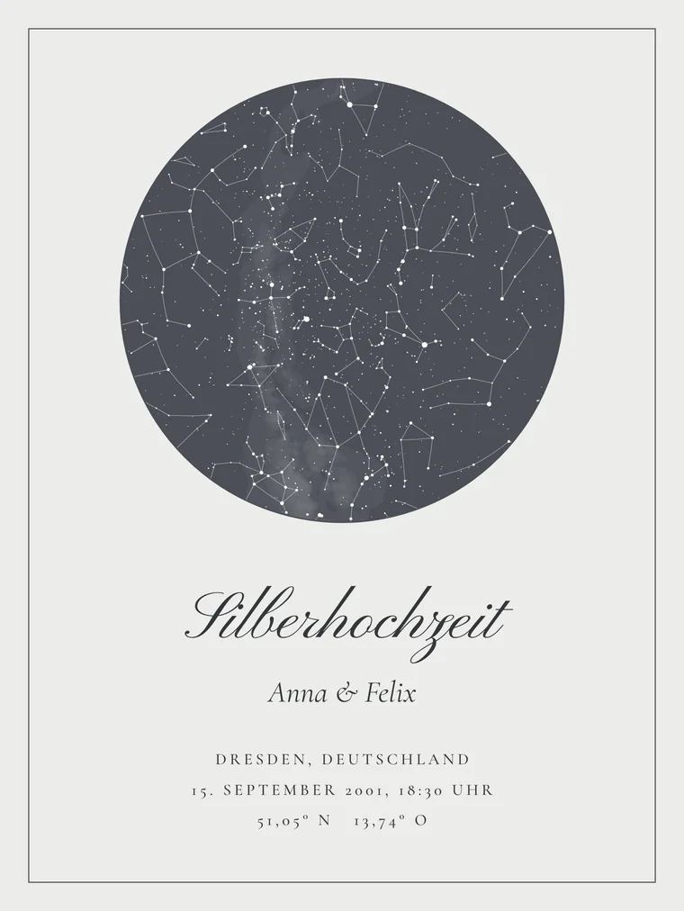 Personalisierte Sternenkarte mit dem Satz „Silberhochzeit“