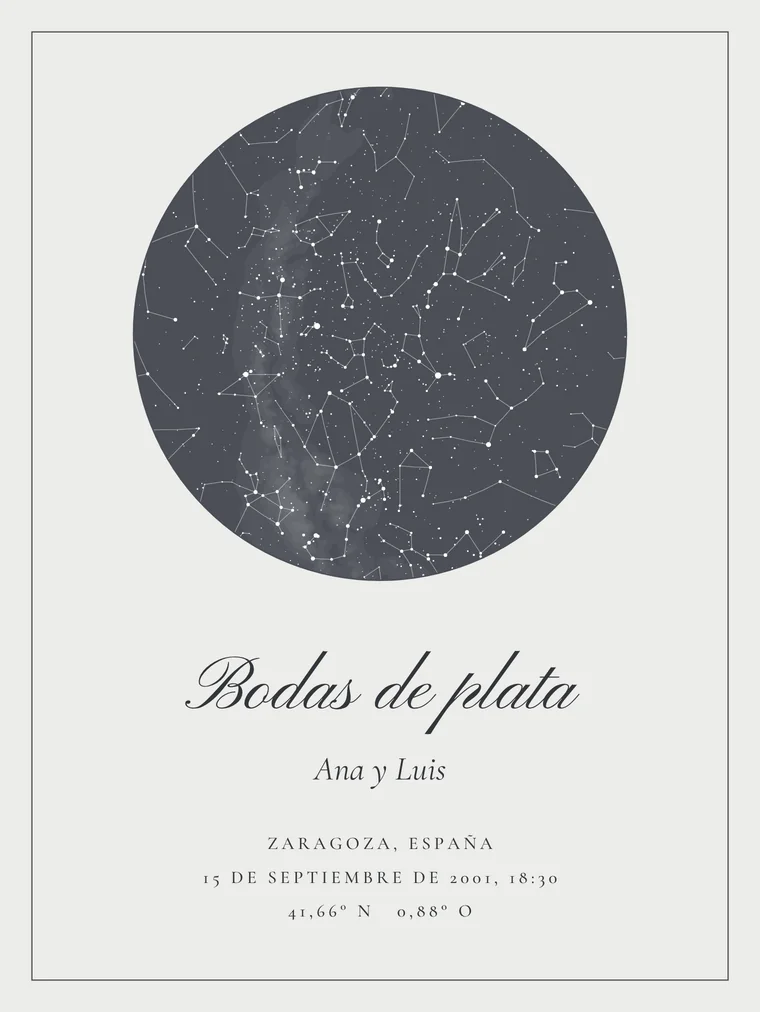 Mapa estelar personalizado con la frase «Bodas de plata»