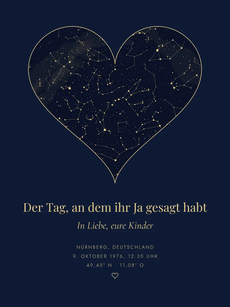 Personalisierte Sternenkarte mit dem Satz „Der Tag, an dem ihr Ja gesagt habt“