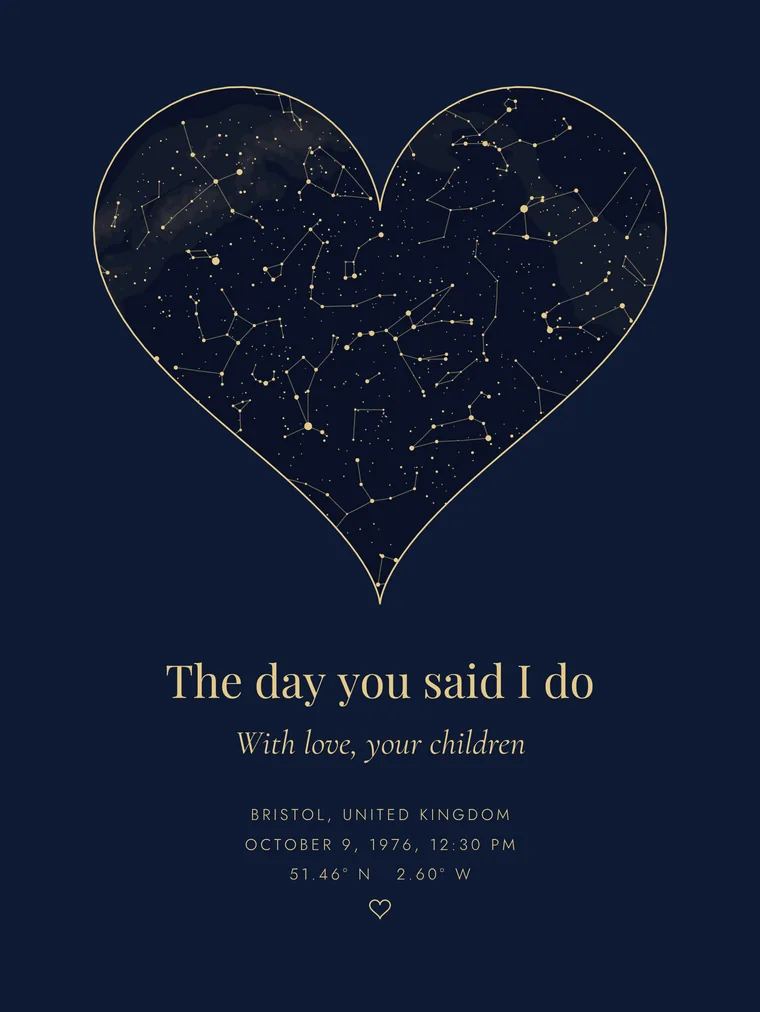 Custom star map with the line “The day you said I do”