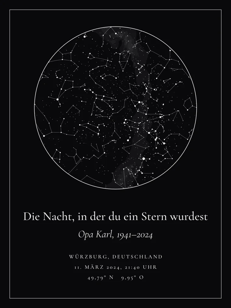 Personalisierte Sternenkarte mit dem Satz „Die Nacht, in der du ein Stern wurdest“
