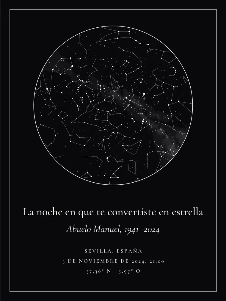 Mapa estelar personalizado con la frase «La noche en que te convertiste en estrella»