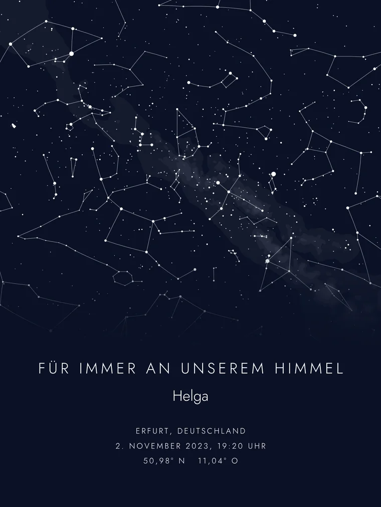 Personalisierte Sternenkarte mit dem Satz „Für immer an unserem Himmel“