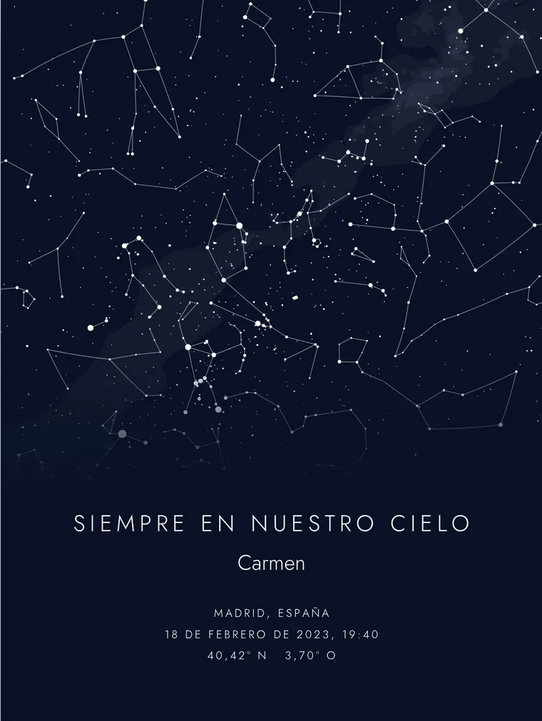 Mapa estelar personalizado con la frase «Siempre en nuestro cielo»
