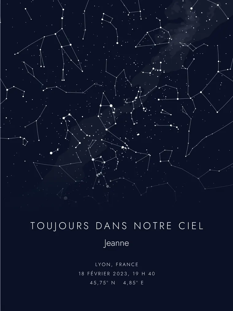Carte du ciel personnalisée avec la phrase « Toujours dans notre ciel »
