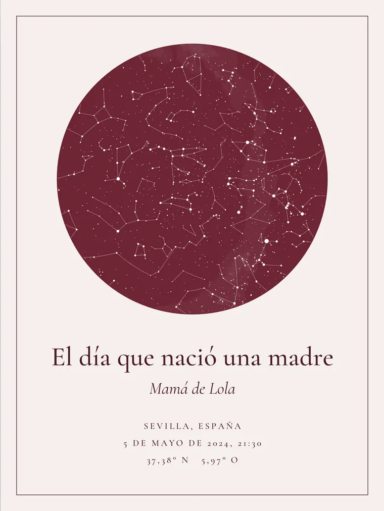 Mapa estelar personalizado con la frase «El día que nació una madre»