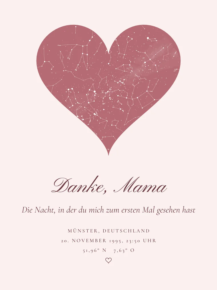 Personalisierte Sternenkarte mit dem Satz „Danke, Mama“