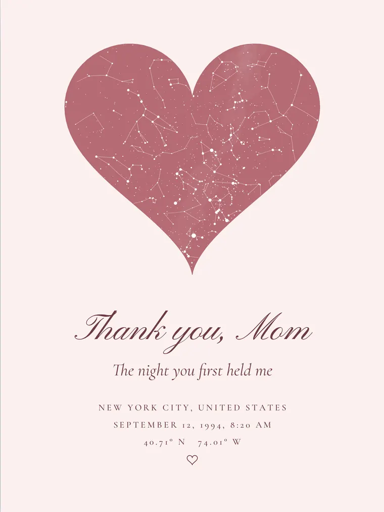 Custom star map with the line “Thank you, Mom”