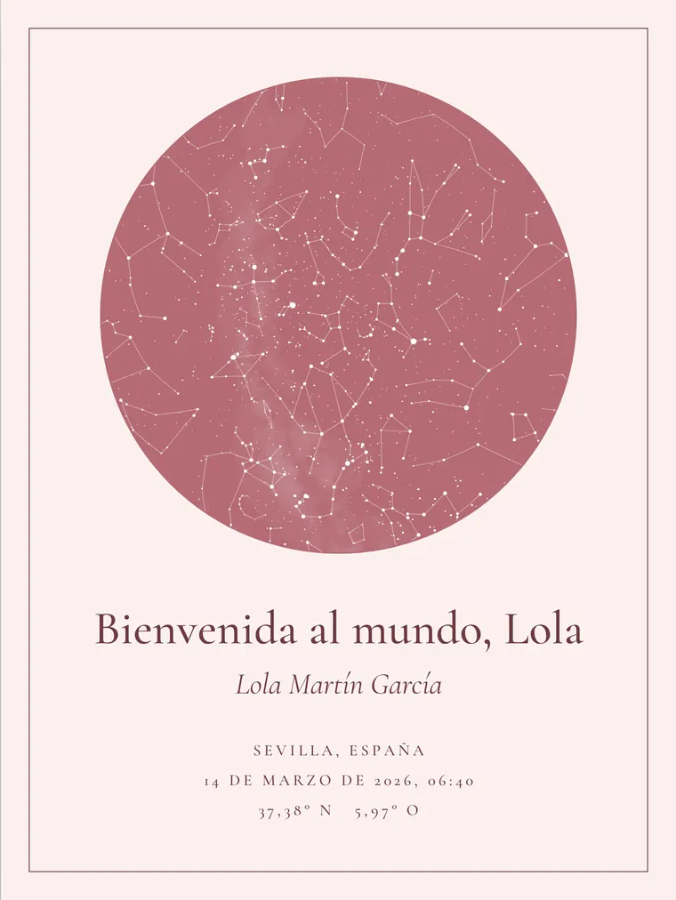 Mapa estelar personalizado con la frase «Bienvenida al mundo, Lola»