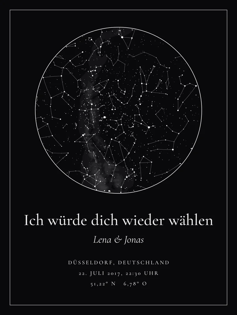 Personalisierte Sternenkarte mit dem Satz „Ich würde dich wieder wählen“