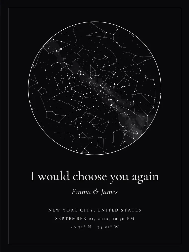 Custom star map with the line “I would choose you again”