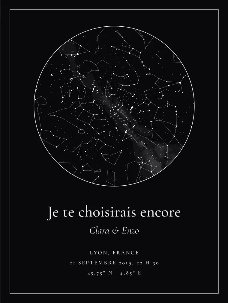Carte du ciel personnalisée avec la phrase « Je te choisirais encore »