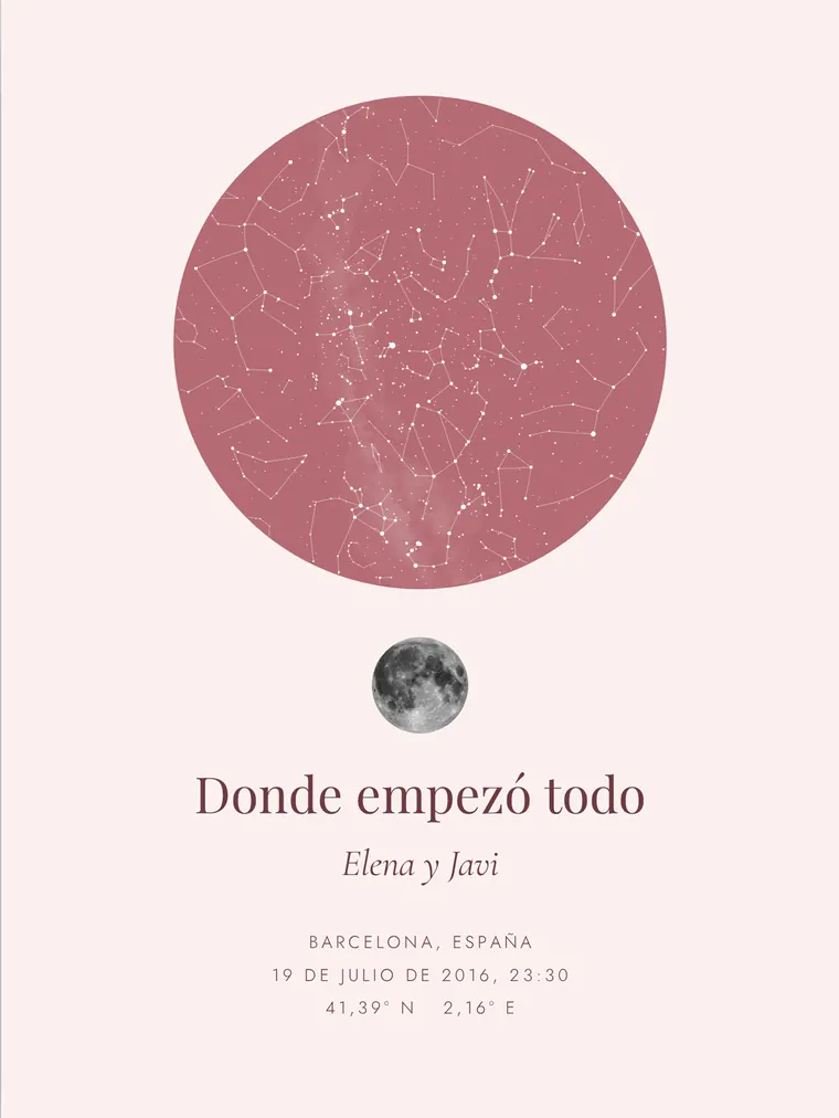 Mapa estelar personalizado con la frase «Donde empezó todo»