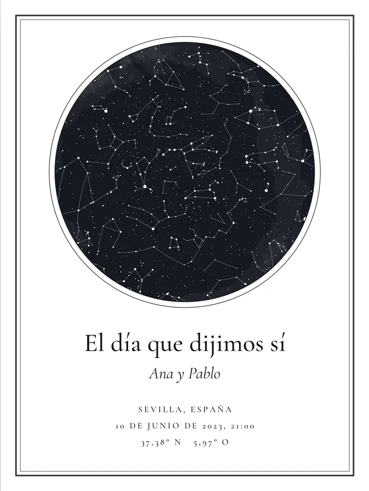 Mapa estelar personalizado con la frase «El día que dijimos sí»